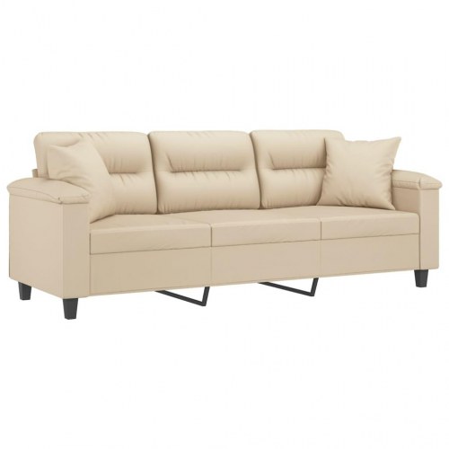 3-personers sofa med puder i mikrofiber - creme, 210 cm