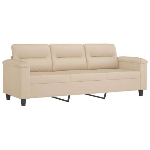 3-personers sofa med puder i mikrofiber - creme, 210 cm
