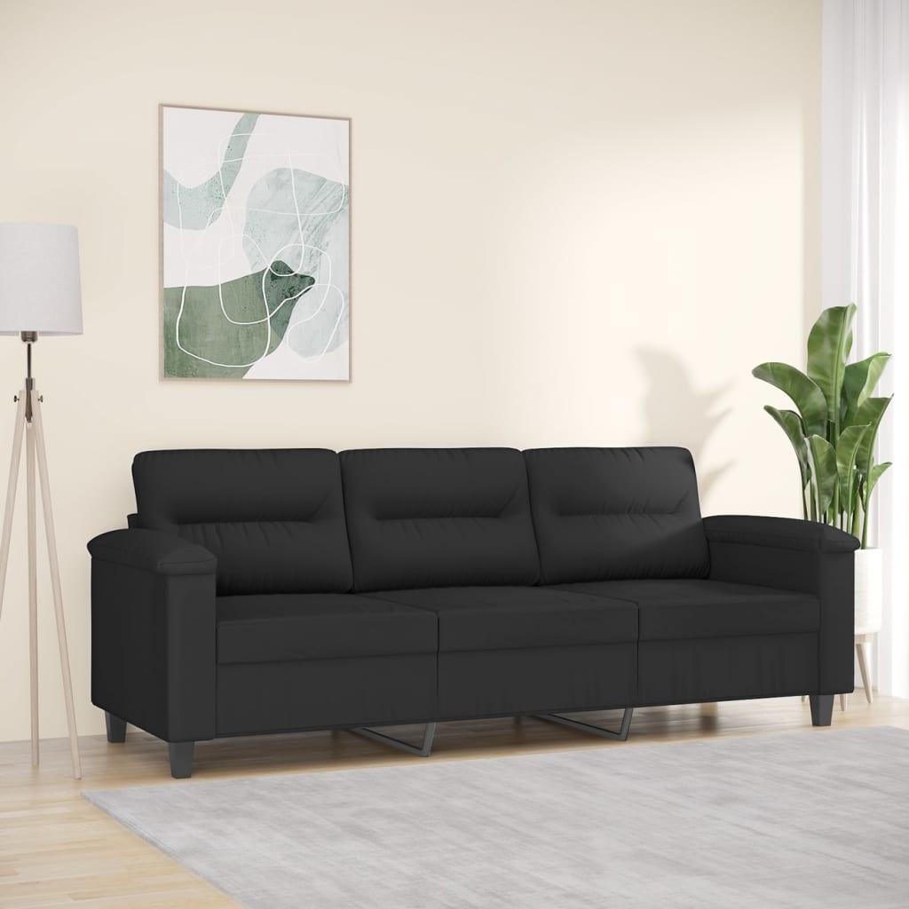 3 Personers Sofa 180 Cm Mikrofiberstof Sort