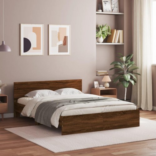 Sengeramme med sengegavl 150 x 200 cm - brun egetræsfarve