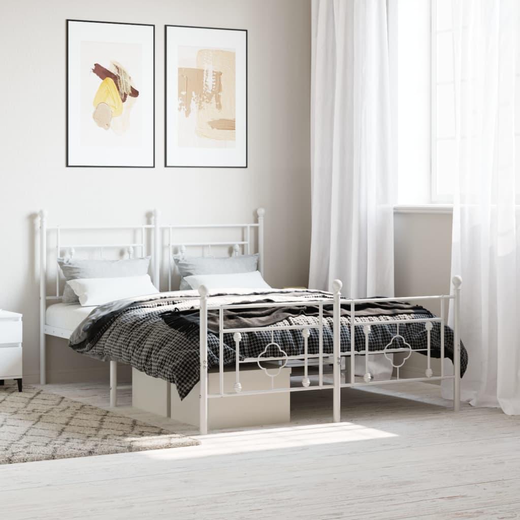 Sengeramme med sengegavl og fodgærde 140x190 cm - metal, hvid