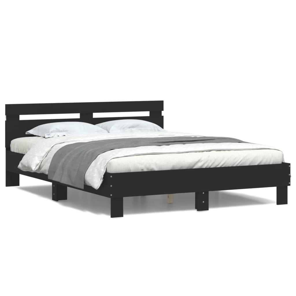 Sengeramme Med Sengegavl Led Lys 140x200 Sort
