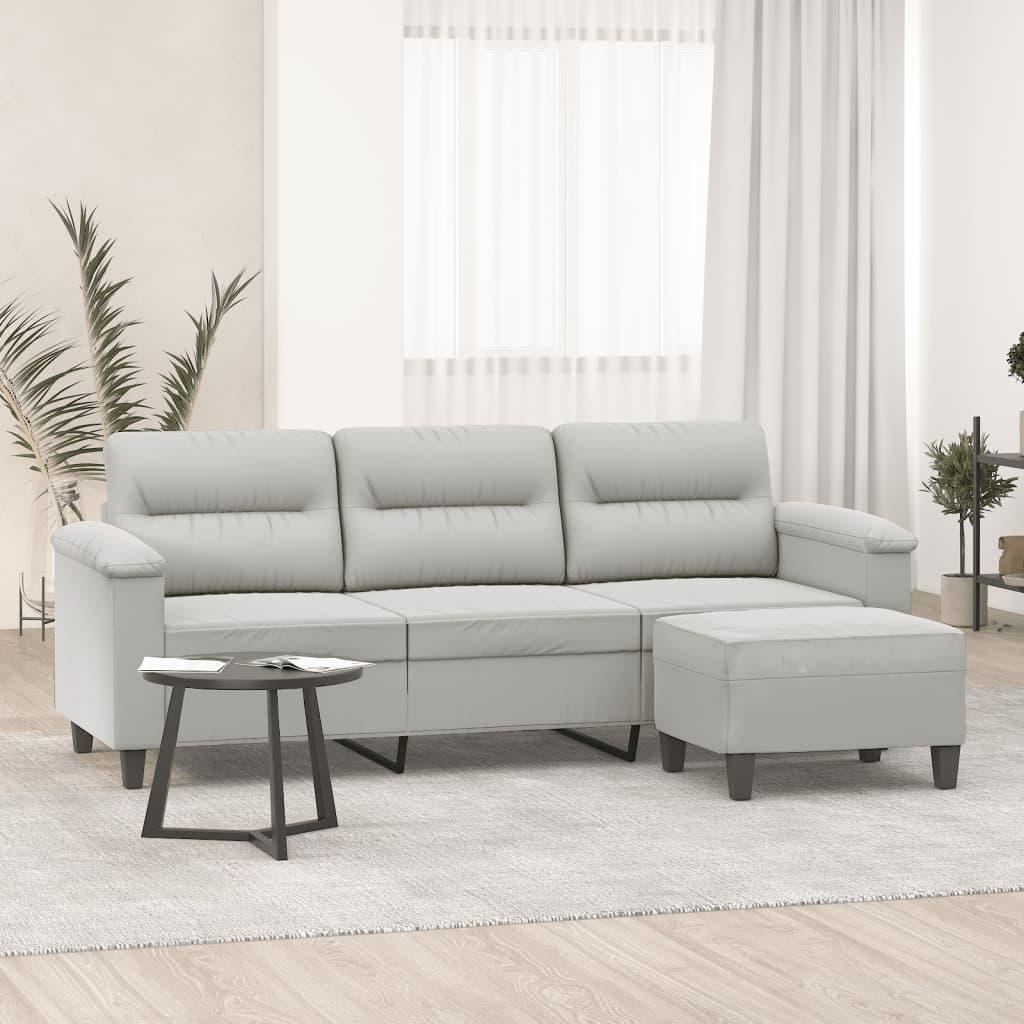 3-Personers Sofa Med Fodskammel 180 Cm Mikrofiberstof - Lysegrå