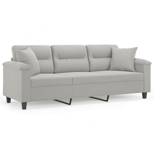 3-personers sofa med puder - mikrofiberstof, lysegrå, 210 cm