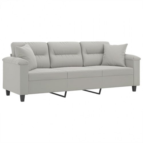 3-personers sofa med puder - mikrofiberstof, lysegrå, 210 cm