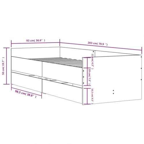 Sengeramme med 2 skuffer 90 x 200 cm - grå sonoma-eg