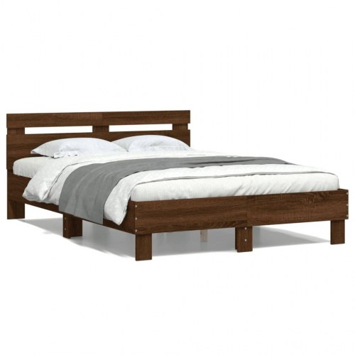 Sengeramme med sengegavl 135 x 190 cm - brun egetræ