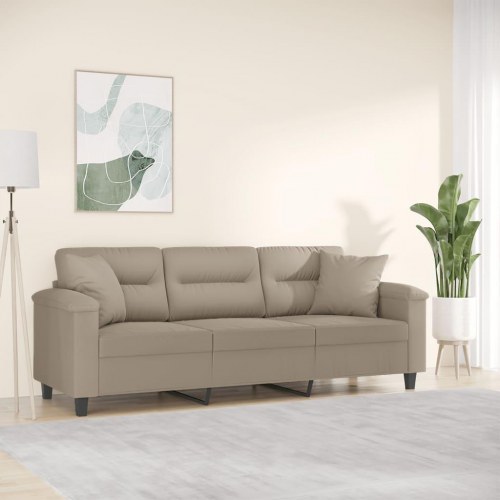 3-personers sofa med puder - 210 cm mikrofiber, gråbrun