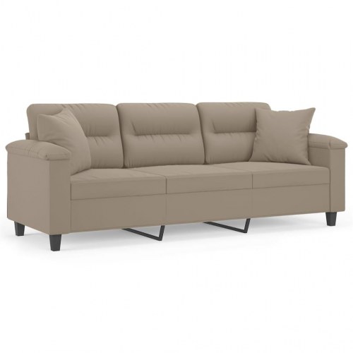 3-personers sofa med puder - 210 cm mikrofiber, gråbrun