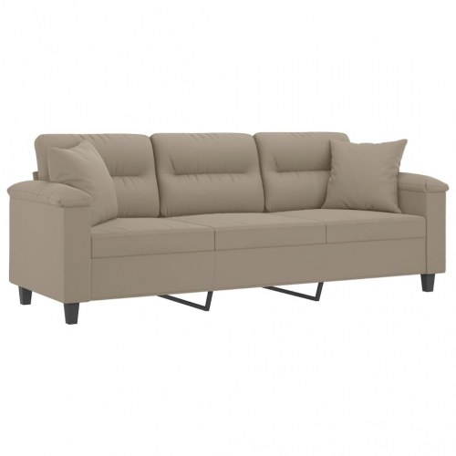 3-personers sofa med puder - 210 cm mikrofiber, gråbrun