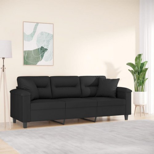 3-personers sofa med puder - mikrofiber, sort, 210 cm