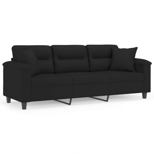 3-personers sofa med puder - mikrofiber, sort, 210 cm