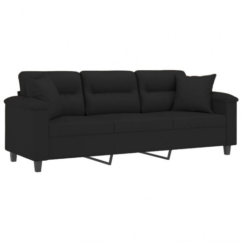 3-personers sofa med puder - mikrofiber, sort, 210 cm