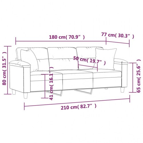 3-personers sofa med puder - mikrofiber, sort, 210 cm