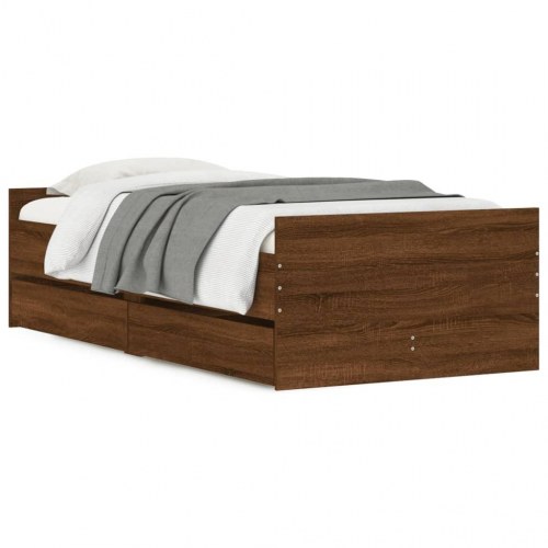 Sengeramme med 2 skuffer 100 x 200 cm - brun egetræsfarve