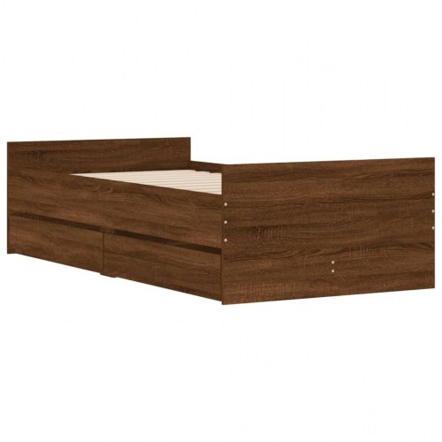 Sengeramme med 2 skuffer 100 x 200 cm - brun egetræsfarve