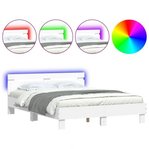 Sengeramme med sengegavl og RGB LED-lys 140x200 cm - hvid
