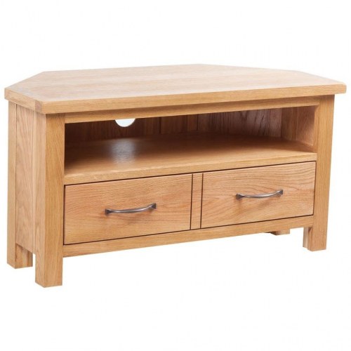 Tv-bord med skuffe 88×42×46 cm i massivt egetræ - brun