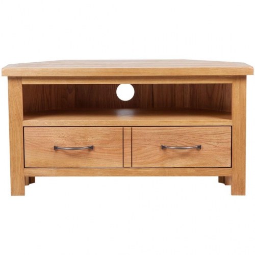 Tv-bord med skuffe 88×42×46 cm i massivt egetræ - brun