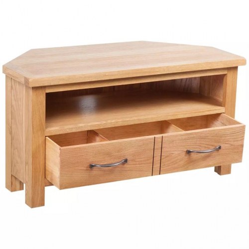 Tv-bord med skuffe 88×42×46 cm i massivt egetræ - brun