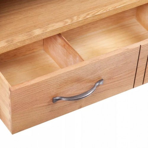 Tv-bord med skuffe 88×42×46 cm i massivt egetræ - brun