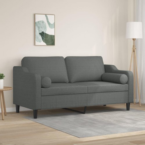 2-personers sofa med pyntepuder 140 cm - stof, mørkegrå