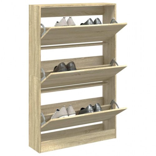 Skoskab med 3 vippeskuffer - sonoma-eg 80 x 21 x 125,5 cm