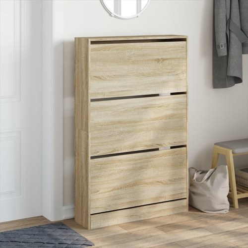 Skoskab med 3 vippeskuffer - sonoma-eg 80 x 21 x 125,5 cm