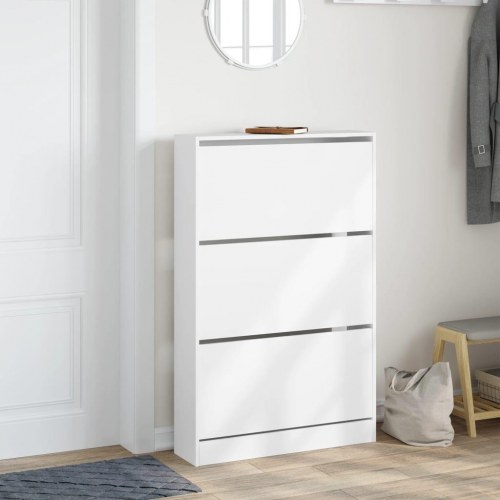 Skoskab med 3 vippeskuffer - hvid, 80 x 21 x 125,5 cm