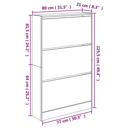Skoskab med 3 vippeskuffer - hvid, 80 x 21 x 125,5 cm