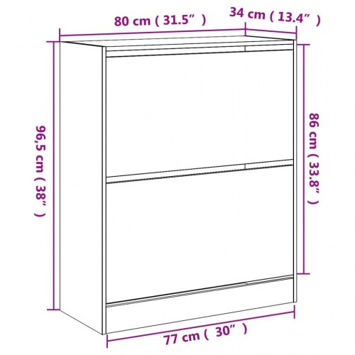 Skoskab med 2 vippeskuffer - hvid, 80 x 34 x 96,5 cm