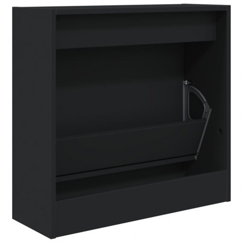 Skoreol med vippeskuffe 60×21×57 cm - sort konstrueret træ
