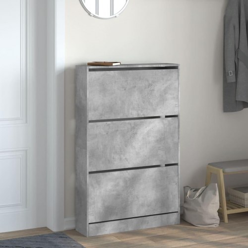 Skoskab med 3 vippeskuffer - betongrå, 80 x 21 x 125,5 cm
