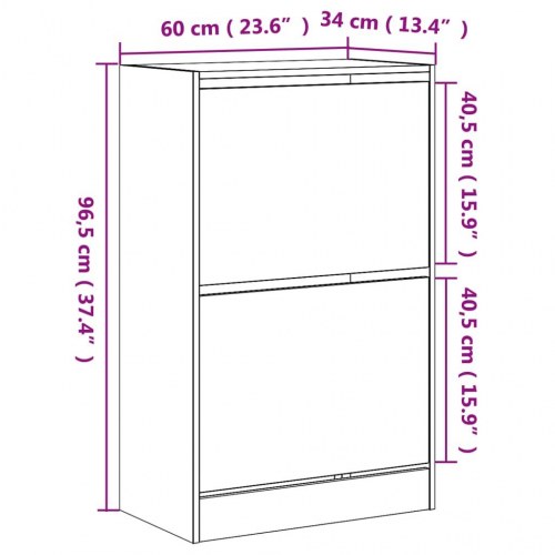Skoskab med 2 vippeskuffer 60 x 34 x 96,5 cm - grå sonoma-eg