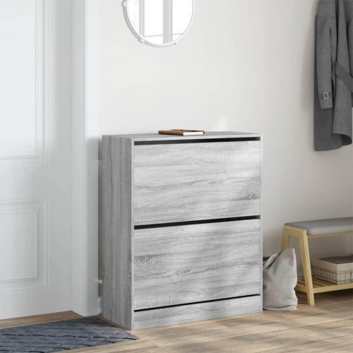 Skoreol med 2 vippeskuffer - 80×34×96,5 cm, grå sonoma-eg