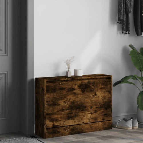 Skoskab med vippeskuffe 80 x 21 x 57 cm - røget egetræ