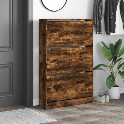 Skoskab med 3 vippeskuffer 80 x 21 x 125,5 cm - røget egetræsfarve