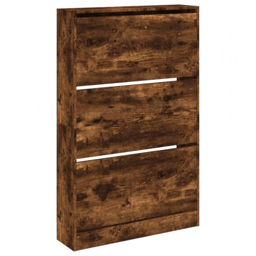 Skoskab med 3 vippeskuffer 80 x 21 x 125,5 cm - røget egetræsfarve