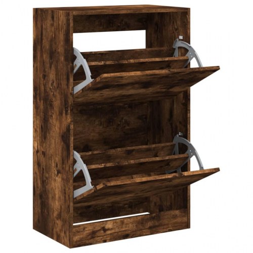 Skoskab med 2 vippeskuffer - røget egetræ, 60 x 34 x 96,5 cm