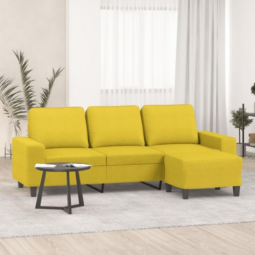 3-personers sofa med fodskammel i stof - lysegul, 214 cm
