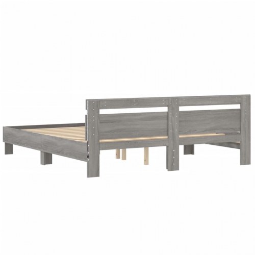 Sengeramme med gavl og LED-lys 200×200 cm - grå sonoma-eg