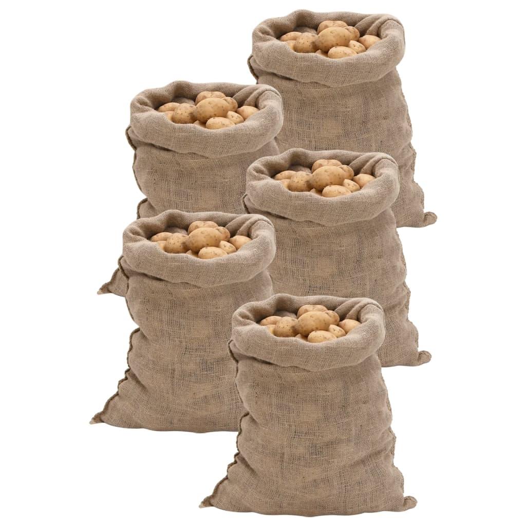 Jutesække 5 stk. 60x105 cm 100 % jute 220 g/m2