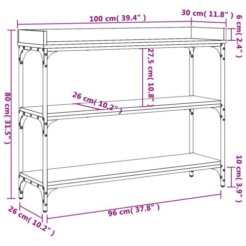 Konsolbord med hylder 100×30×80 cm - brun egetræsfarve
