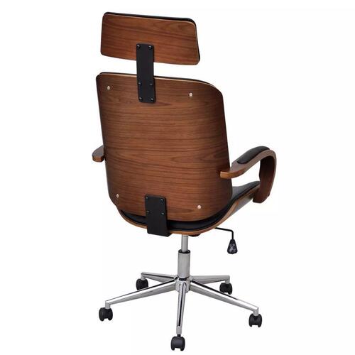 Drejelig kontorstol med nakkestøtte bøjet træ kunstlæder