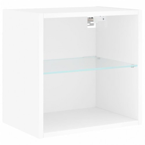 Tv-møbel til væg 8 dele med LED-lys konstrueret træ hvid