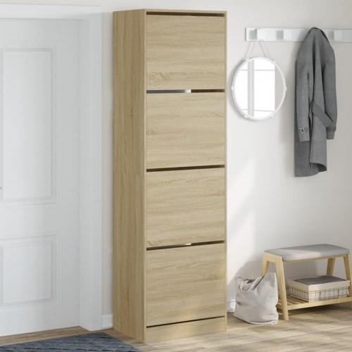 Skoskab med 4 vippeskuffer 60x42x204 cm sonoma-eg