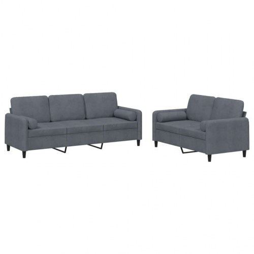 Sofasæt i velour, 2 dele med puder - mørkegrå