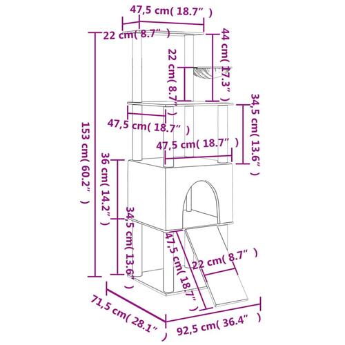 Kradsetræ med sisalstolper 153 cm lysegrå