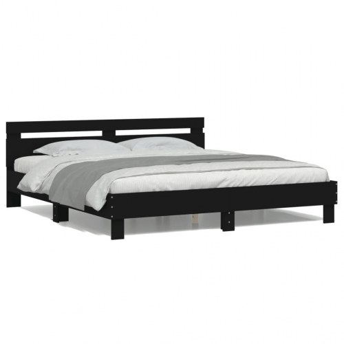 Sengeramme med sengegavl og LED-lys 200x200 cm - sort