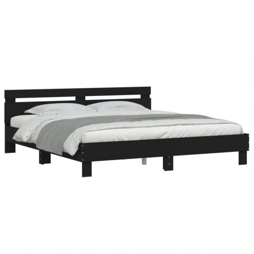 Sengeramme med sengegavl og LED-lys 200x200 cm - sort